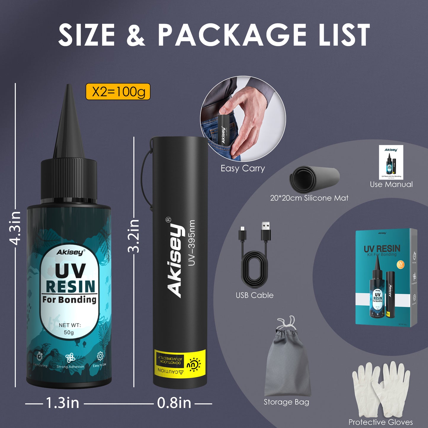 Akisey UV Resin Kit with Rechargeable UV Flashlight