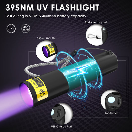 UV Resin Kit with Light | 50g UV Resin with Rechargeable 395NM UV Flashlight | Fast Curing in Seconds | for Bonding Jewelry, Plastic, Glass Repair, w/Mat, Gloves, Storage Bag
